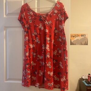Red floral swing dress